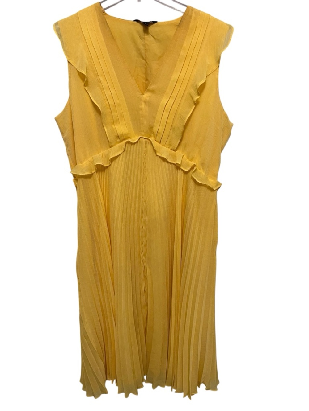 Banana Republic midi-length yellow chiffon accordion skirted ruffle dress, - Picture 2 of 4